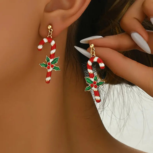 Elegant Christmas Candy Cane Dangle Earrings